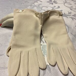 LADIES GLOVES   BY MOJUD. VINTAGE nylon, beige gloves, made in the USA,